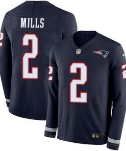 Nike Patriots #2 Jalen Mills Navy Blue Team Color Men's Stitched NFL Limited Therma Long Sleeve Jersey