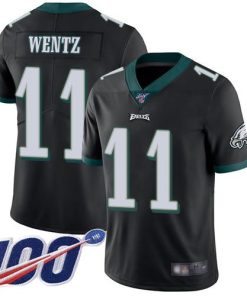 Nike Philadelphia Eagles #11 Carson Wentz Black Alternate Men's Stitched NFL 100th Season Vapor Limited Jersey Men's