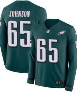Nike Philadelphia Eagles #65 Lane Johnson Midnight Green Team Color Men's Stitched NFL Limited Therma Long Sleeve Jersey Men's