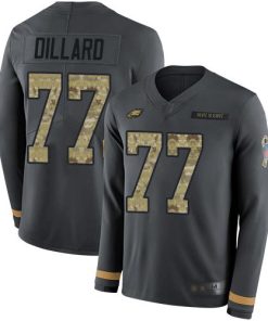 Nike Philadelphia Eagles #77 Andre Dillard Anthracite Salute to Service Men's Stitched NFL Limited Therma Long Sleeve Jersey Men's