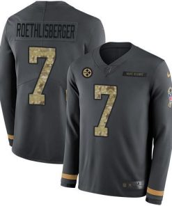 Nike Pittsburgh Steelers #7 Ben Roethlisberger Anthracite Salute to Service Men's Stitched NFL Limited Therma Long Sleeve Jersey Men's