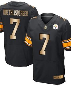 Nike Pittsburgh Steelers #7 Ben Roethlisberger Black Team Color Men's Stitched NFL Elite Gold Jersey Men's