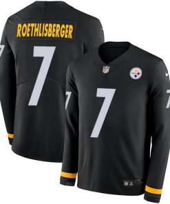 Nike Pittsburgh Steelers #7 Ben Roethlisberger Black Team Color Men's Stitched NFL Limited Therma Long Sleeve Jersey Men's