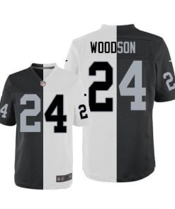 Nike Raiders #24 Charles Woodson White/Black Men's Stitched NFL Elite Split Jersey