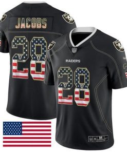 Nike Raiders #28 Josh Jacobs Black Men's Stitched NFL Limited Rush USA Flag Jersey