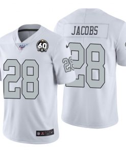 Nike Raiders #28 Josh Jacobs White 60th Anniversary Patch Men's Stitched NFL 100 Limited Color Rush Jersey