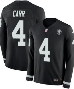 Nike Raiders #4 Derek Carr Black Team Color Men's Stitched NFL Limited Therma Long Sleeve Jersey