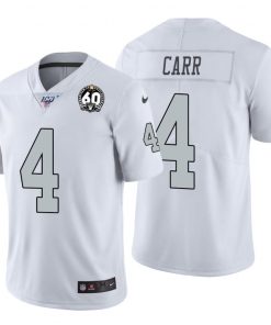Nike Raiders #4 Derek Carr White 60th Anniversary Patch Men's Stitched NFL 100 Limited Color Rush Jersey