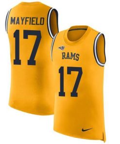 Nike Rams #17 Baker Mayfield Gold Men's Stitched NFL Limited Rush Tank Top Jersey