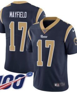 Nike Rams #17 Baker Mayfield Navy Blue Team Color Men's Stitched NFL 100th Season Vapor Limited Jersey