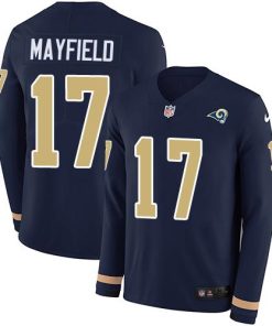 Nike Rams #17 Baker Mayfield Navy Blue Team Color Men's Stitched NFL Limited Therma Long Sleeve Jersey