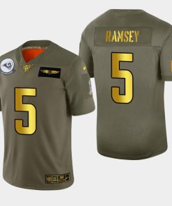 Nike Rams #5 Jalen Ramsey Men's Olive Gold 2019 Salute To Service NFL 100 Limited Jersey