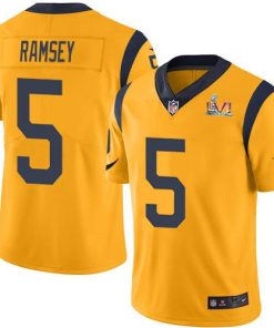Nike Rams #5 Jalen Ramsey Gold Super Bowl LVI Patch Men's Stitched NFL Limited Rush Jersey