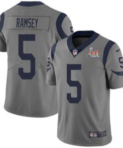 Nike Rams #5 Jalen Ramsey Gray Super Bowl LVI Patch Men's Stitched NFL Limited Inverted Legend Jersey