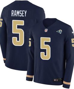 Nike Rams #5 Jalen Ramsey Navy Blue Team Color Men's Stitched NFL Limited Therma Long Sleeve Jersey