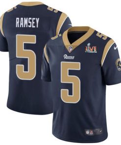 Nike Rams #5 Jalen Ramsey Navy Blue Team Color Super Bowl LVI Patch Men's Stitched NFL Vapor Untouchable Limited Jersey