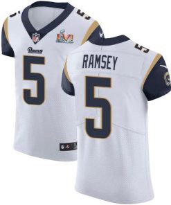 Nike Rams #5 Jalen Ramsey White Super Bowl LVI Patch Men's Stitched NFL Vapor Untouchable Elite Jersey
