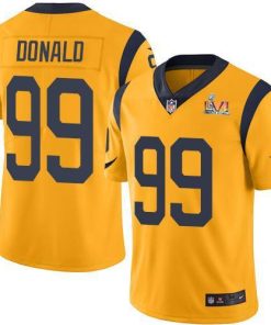 Nike Rams #99 Aaron Donald Gold Super Bowl LVI Patch Men's Stitched NFL Limited Rush Jersey