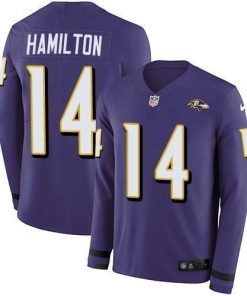 Nike Ravens #14 Kyle Hamilton Purple Team Color Men's Stitched NFL Limited Therma Long Sleeve Jersey