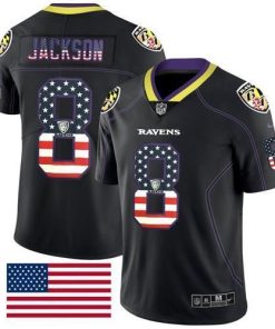 Nike Ravens #8 Lamar Jackson Black Men's Stitched NFL Limited Rush USA Flag Jersey