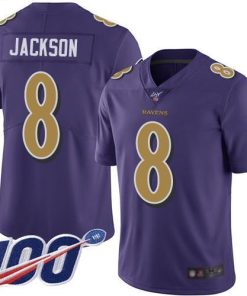 Nike Ravens #8 Lamar Jackson Purple Men's Stitched NFL Limited Rush 100th Season Jersey