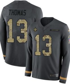 Nike Saints #13 Michael Thomas Anthracite Salute To Service Men's Stitched NFL Limited Therma Long Sleeve Jersey