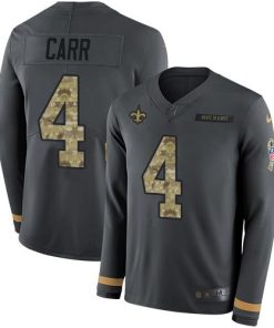 Nike Saints #4 Derek Carr Anthracite Salute To Service Men's Stitched NFL Limited Therma Long Sleeve Jersey