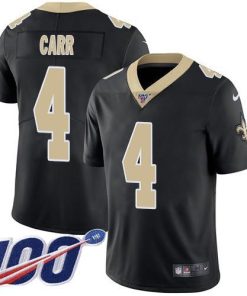 Nike Saints #4 Derek Carr Black Team Color Men's Stitched NFL 100th Season Vapor Limited Jersey