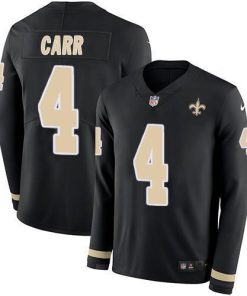 Nike Saints #4 Derek Carr Black Team Color Men's Stitched NFL Limited Therma Long Sleeve Jersey