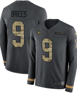 Nike Saints #9 Drew Brees Anthracite Salute To Service Men's Stitched NFL Limited Therma Long Sleeve Jersey