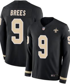 Nike Saints #9 Drew Brees Black Team Color Men's Stitched NFL Limited Therma Long Sleeve Jersey