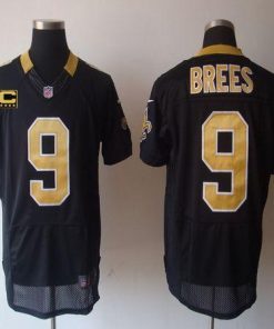 Nike Saints #9 Drew Brees Black Team Color With C Patch Men's Stitched NFL Elite Jersey