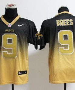 Nike Saints #9 Drew Brees Black/Gold Men's Stitched NFL Elite Fadeaway Fashion Jersey
