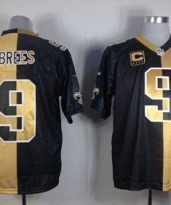 Nike Saints #9 Drew Brees Black/Gold Men's Stitched NFL Elite Split Jersey