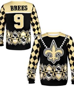 Nike Saints #9 Drew Brees Black/Gold Men's Ugly Sweater