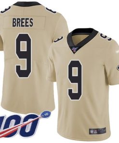 Nike Saints #9 Drew Brees Gold Men's Stitched NFL Limited Inverted Legend 100th Season Jersey