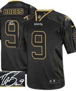 Nike Saints #9 Drew Brees Lights Out Black Men's Stitched NFL Elite Autographed Jersey