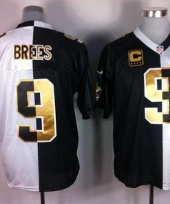 Nike Saints #9 Drew Brees White/Black Men's Stitched NFL Elite Split Jersey