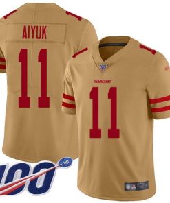 Nike San Francisco 49ers #11 Brandon Aiyuk Gold Men's Stitched NFL Limited Inverted Legend 100th Season Jersey Men's