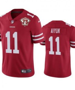 Nike San Francisco 49ers #11 Brandon Aiyuk Red Men's 75th Anniversary Stitched NFL Vapor Untouchable Limited Jersey Men's