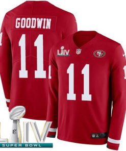 Nike San Francisco 49ers #11 Marquise Goodwin Red Super Bowl LIV 2020 Team Color Men's Stitched NFL Limited Therma Long Sleeve Jersey Men's