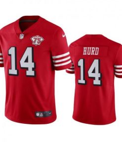 Nike San Francisco 49ers #14 Jalen Hurd Red Rush Men's 75th Anniversary Stitched NFL Vapor Untouchable Limited Jersey Men's
