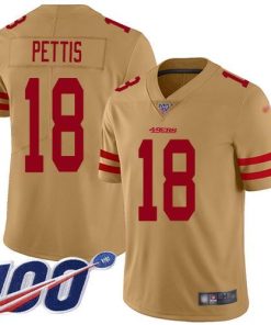 Nike San Francisco 49ers #18 Dante Pettis Gold Men's Stitched NFL Limited Inverted Legend 100th Season Jersey Men's