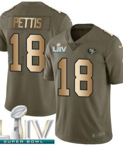 Nike San Francisco 49ers #18 Dante Pettis Olive/Gold Super Bowl LIV 2020 Men's Stitched NFL Limited 2017 Salute To Service Jersey Men's