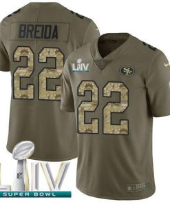 Nike San Francisco 49ers #22 Matt Breida Olive/Camo Super Bowl LIV 2020 Men's Stitched NFL Limited 2017 Salute To Service Jersey Men's