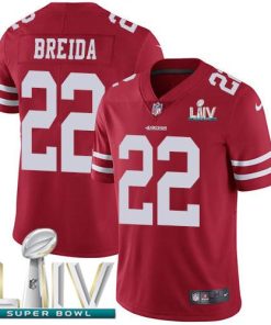 Nike San Francisco 49ers #22 Matt Breida Red Super Bowl LIV 2020 Team Color Men's Stitched NFL Vapor Untouchable Limited Jersey Men's