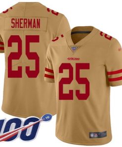 Nike San Francisco 49ers #25 Richard Sherman Gold Men's Stitched NFL Limited Inverted Legend 100th Season Jersey Men's