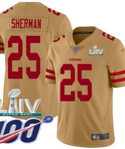 Nike San Francisco 49ers #25 Richard Sherman Gold Super Bowl LIV 2020 Men's Stitched NFL Limited Inverted Legend 100th Season Jersey Men's