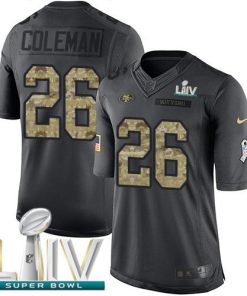 Nike San Francisco 49ers #26 Tevin Coleman Black Super Bowl LIV 2020 Men's Stitched NFL Limited 2016 Salute to Service Jersey Men's