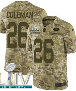 Nike San Francisco 49ers #26 Tevin Coleman Camo Super Bowl LIV 2020 Men's Stitched NFL Limited 2018 Salute To Service Jersey Men's
